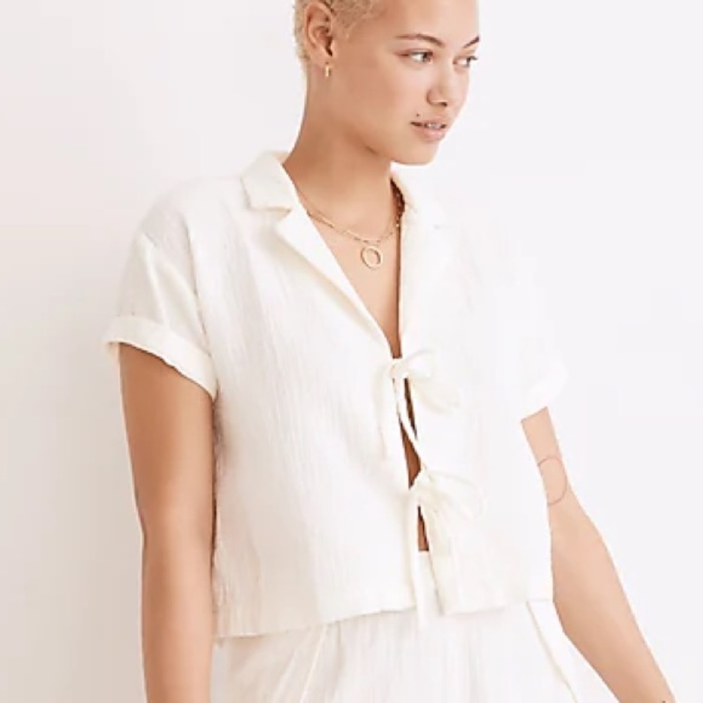 Madewell Linen double tie front blouse